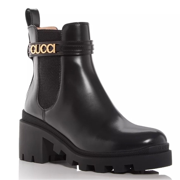 Gucci Shoes - Gucci Women’s Chelsea Leather Lug Boot w/ Gold Logo Strap Size-US 9/EUR 39 NIB